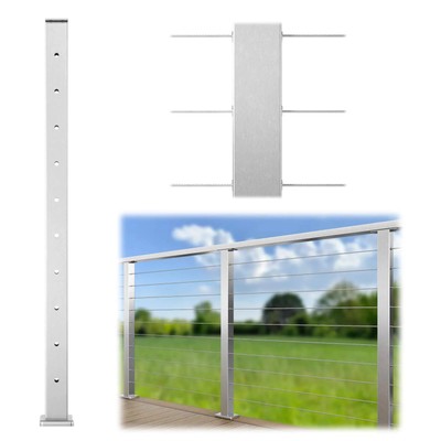 Brushed Cable Railing Post Level Drilled 36''X2''X2'' Surface Mount T304 Stainless 