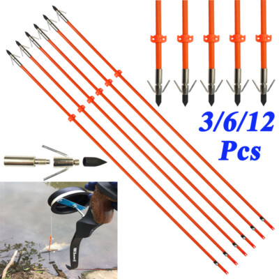 3/6/12X Bowfishing Fiberglass Arrow Archery Solid Arrows with Fish Braodhead NEW