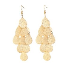 Gold Chandelier Earrings Boho Lightweight Filigree Layered Teardrop Leaf Leav...