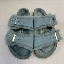 Birkenstock New with Box Arizona Shearling Light Blue Suede Regular Select Size