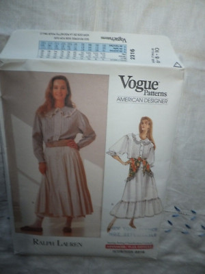 Vogue American Designer Ralph Lauren Pattern 2316 FF UC SZ 6 8 10 Blouse Skirt