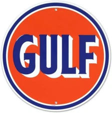 GULF OIL ROUND TIN SIGN PETROLEUM GAS SERVICE STATION PENNSYLVANIA TEXAS GLOBE