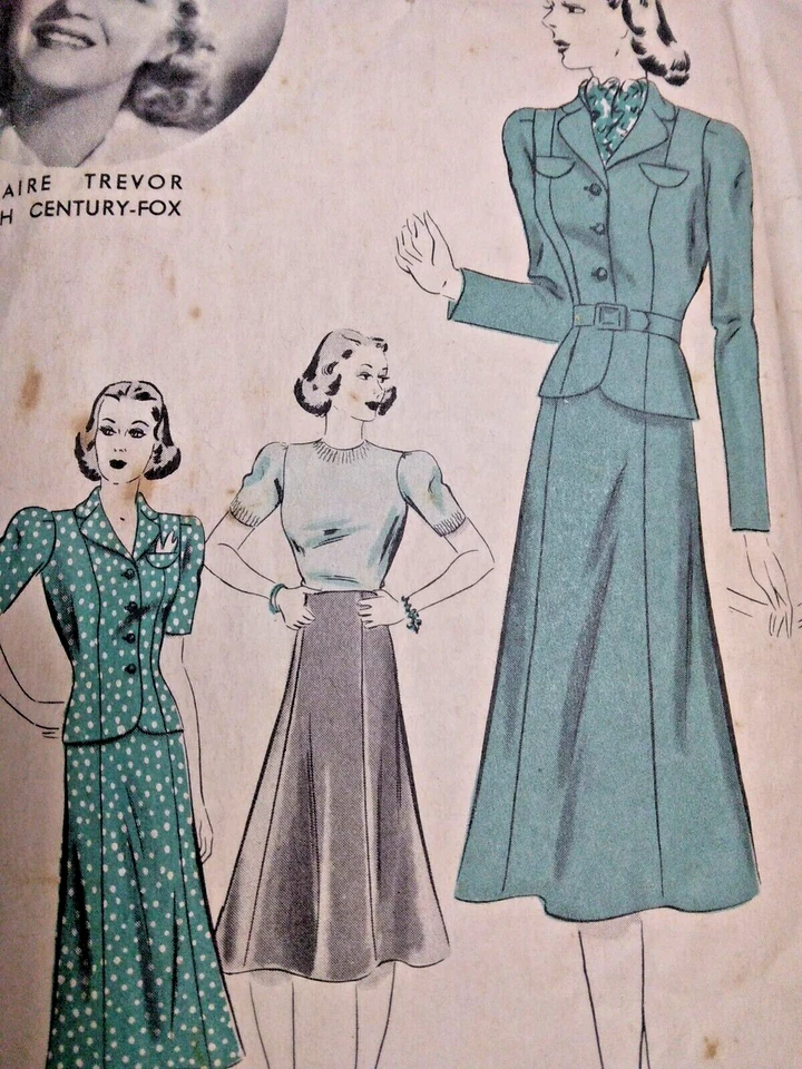 Suit Skirt Blazer Jacket 18 Hollywood 1646 Sewing Pattern VTG Claire Trevor CUT - Image 2 of 4