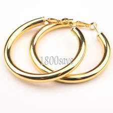 Women's 18K Yellow Gold Filled Fashion 5mm thick 2 inch Large Tube Hoop Earrings