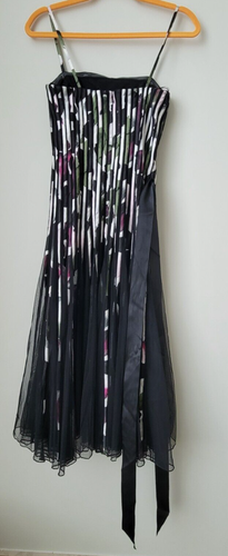 Abito midi vintage cache senza spalline vestito foderato 74578 multicolore a righe scialle taglia 2 - Foto 3 di 11