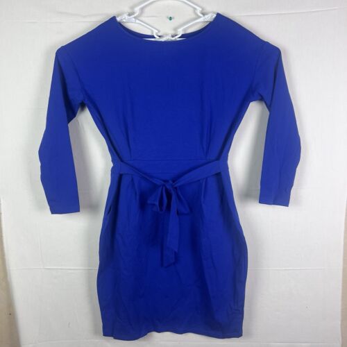 Pretty Garden Long Sleeve Waist Tie Dress Blue XL Knee Length Pockets NWT New