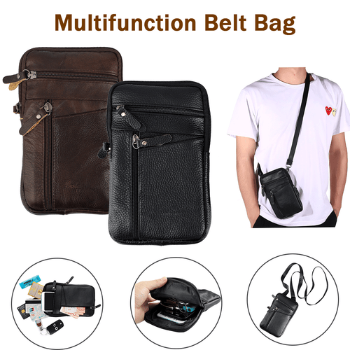 Men Small Leather Versatile Shoulder Belt Bag- Phone Pouch/ Wallet / Waist Pack - Picture 2 of 13