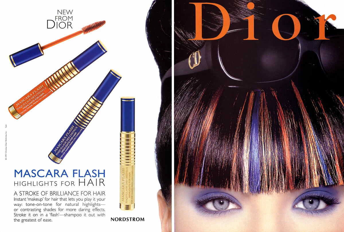 1997 Mascara cheveux Dior maquillage flash 2 pages MAGAZINE AD