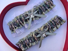 NEW Gorgeous Sage Green Mossy Oak White Wedding Garter Prom Camo, Camouflage