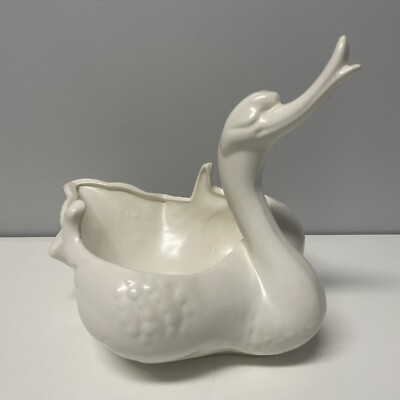Genuine Vintage Hull White Cream #23 Swan planter  8.5'' tall Trinket Flower Pot
