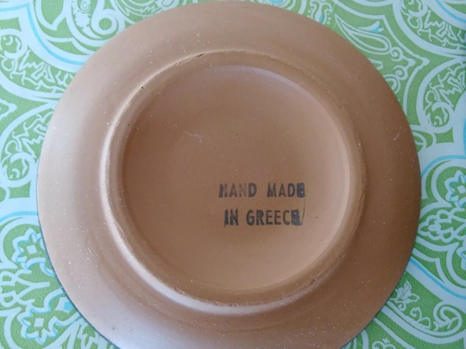 Plato de baratija griego hecho a mano Grecia cerámica terracota con madera 3,5 pulgadas Foto 4 de 4