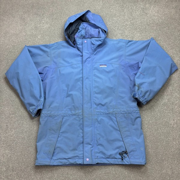 VINTAGE Patagonia Jacket Womens Medium Blue Waterproof Lined Hood Coat Lady*