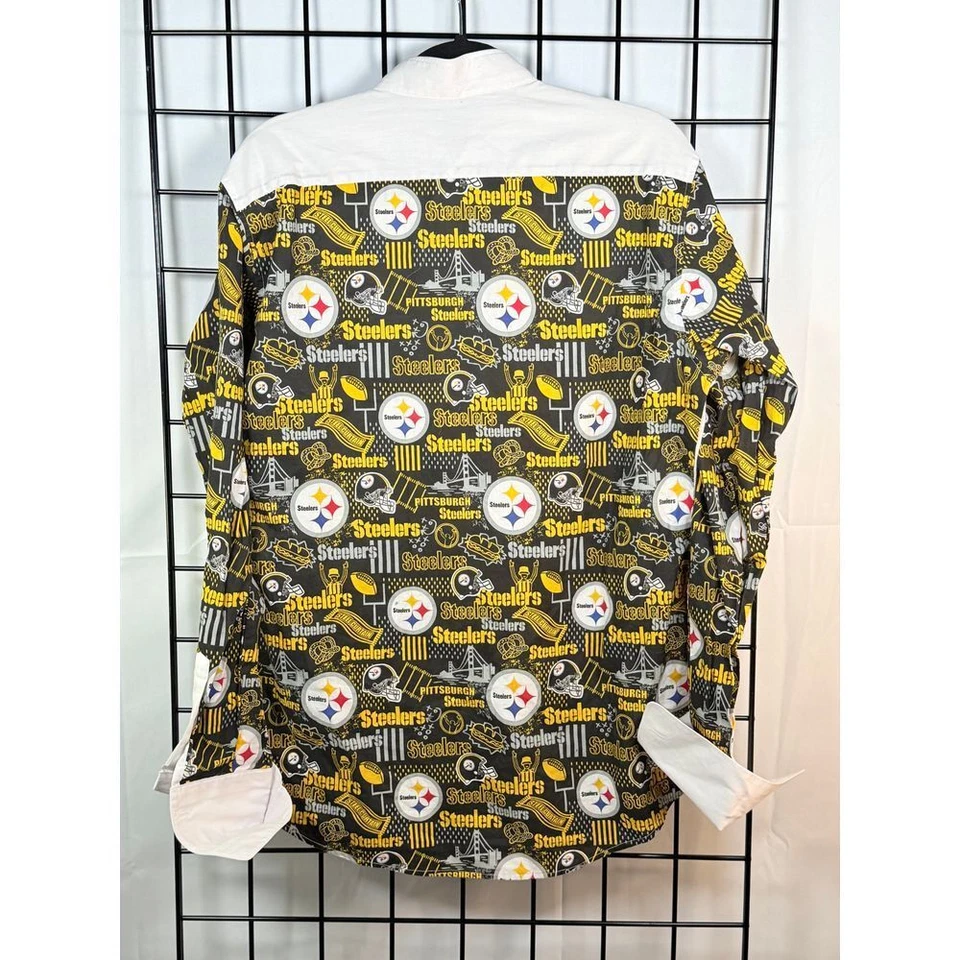Camisa de vestir de esmoquin Pittsburgh Steelers para hombre M LS blanca puños franceses NFL Foto 3 de 4