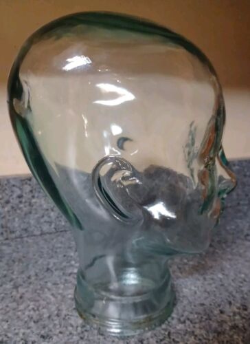 Vintage Blue Green Tint Heavy Glass Mannequin Head Wig Hat Display - Picture 3 of 12