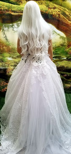 SAMPLE GOWN - EDEN White Lace Backless Boho Garden Nymph Bridal Wedding Ballgown - Picture 3 of 12