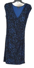 Ann Taylor Women’s Dress Small Blue Black A Line Ruched V Neck Stretch