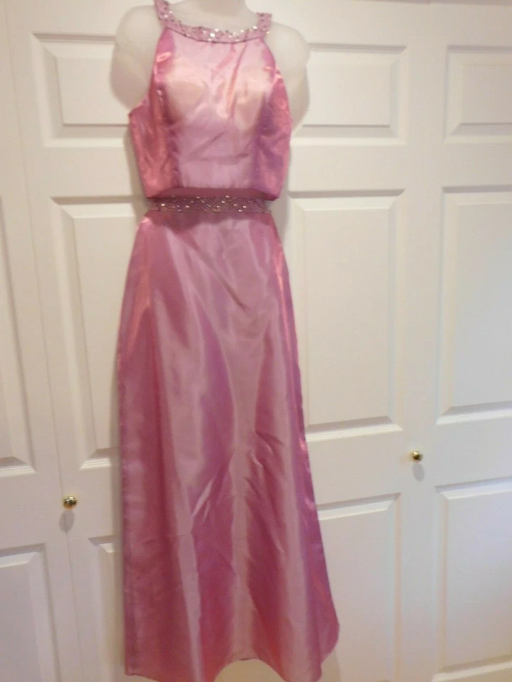 Joli Baile de graduación Rosa Correa de espagueti Lentejuelas Largo Completo/Poliéster 2 Piezas Formal 10 Foto 2 de 4