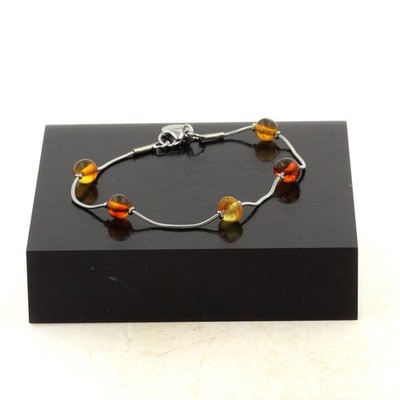 Edelstahl Armband 5 Perlen Echter Meeresbernstein Made in Fra