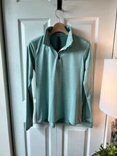Gaiam Heathered Seafoam Green Long Sleeve Pullover Half-Zip Top  Thumbholes