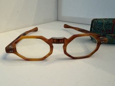 Vintage folding glasses and case women's octagonal light tortoise