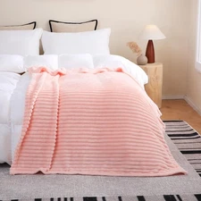 Linecooo Light Pink Fleece Throw Blanket 90”×90” for Couch Sofa Bed,Super Sof...