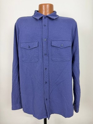 Y2K Gap Shirt Men XL French Terry Button Up Stretchy Minimal Blue Outdoors Heavy