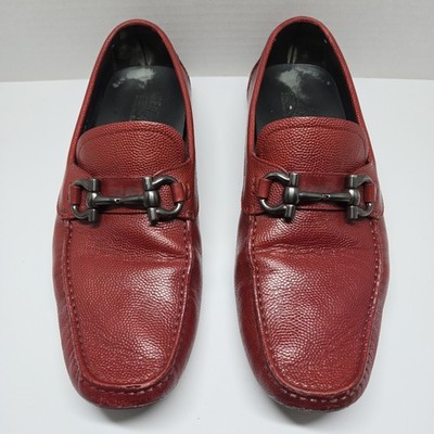 Salvatore Ferragamo Men's Parigi Pebbled Red Gancini Bit Moccasins