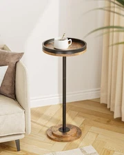 Drink Table, Round Side Table for Small Spaces, Pedestal Small End Table with...
