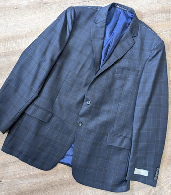 Hart Schaffner Marx 50L Wool Suit Sport Coat Blazer Jacket Navy Windowpane