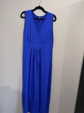 WOOSEA Blue Maxi Dress Sleeveless V-Neck Long Pullover Solid Women