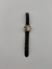 Disney Mickey Mouse Accutime Women  s Brown Leather Watch Needs Battery