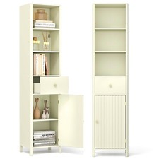 67  Tall Bathroom Cabinet w/3 Open Shelves, 1 Drawer, Adjustable Interior Shelf