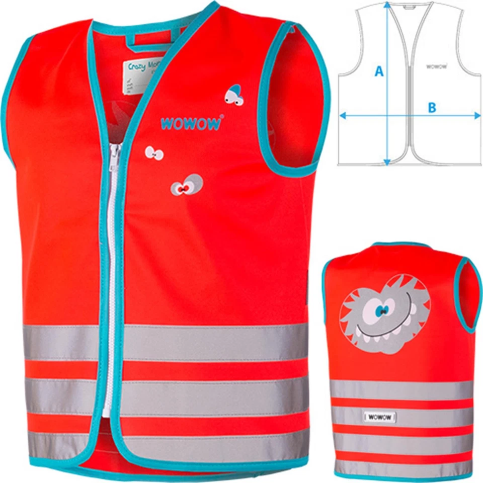 Wowow Sicherheits Warn Weste Crazy Monster Jacket Kinder Größe L Rot