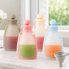 4pk Reusable Baby Food Pouches 5.5oz BPA Free Refillable Squeeze Pouch