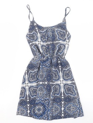 Exhibit Damenpullover blau geometrisches Polyester A-Linie Größe 8 quadratischer Ausschnitt