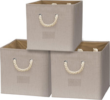 13-Inch Cube Storage Bin with Braided Handles, Beige
