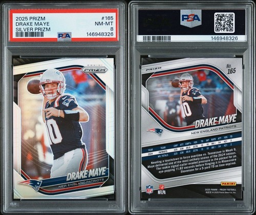 2025 Panini Prizm #165 Drake Maye Silver Prizm PSA 8 - Pop 1 - Patriots NFL - Picture 3 of 3