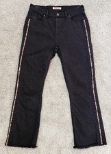 Johnny Was Jeans Womens 27 Black Embroidered Cropped Baby Boot Mid Rise Fringe