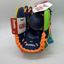 Girls Teeball Mitt Set - Kids  Toddler Left Hand Throw - 9.5", Navy/Lime/Orange