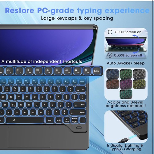 ORDA Backlit Keyboard Case w/ Trackpad for Samsung Galaxy Tab S10+ Plus And More - 第 6/13 張圖片