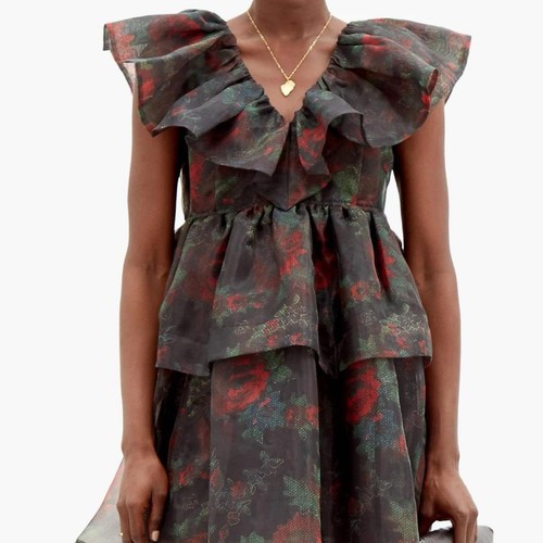 Ganni Rose Organza Dress Size 42/L - Picture 2 of 6