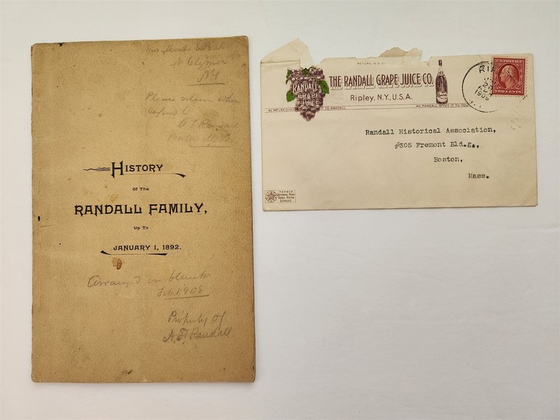1892 antique RANDALL GENEALOGY stonington ct 1903 boston ma GRAPE JUICE CO cover