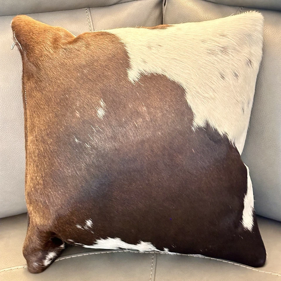 Brazilian Cowhide Leather Expresso 17”Pillow Cover Rustic Farmhouse Hair on Hide - Image 3 of 4