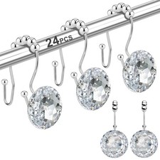 12 PCS Clear Crystal Rhinestone Shower Curtain Hooks Double Glide Anti Rust
