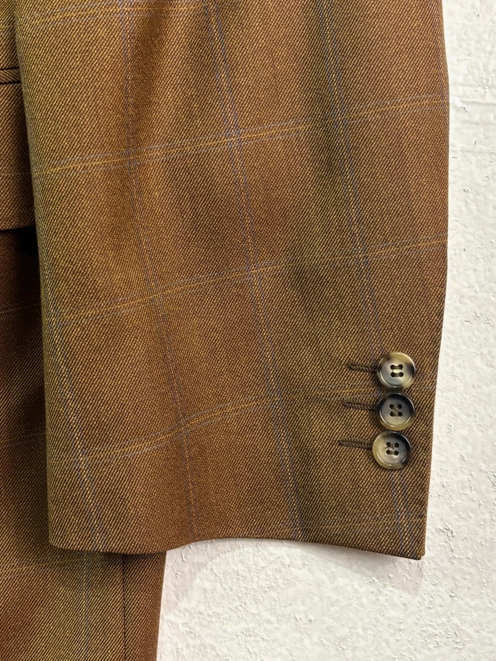 Vtg Y2K Canali 56L 46L Brown Windowpane Blazer Jacket Sport Suit Coat Italy - Image 2 of 4