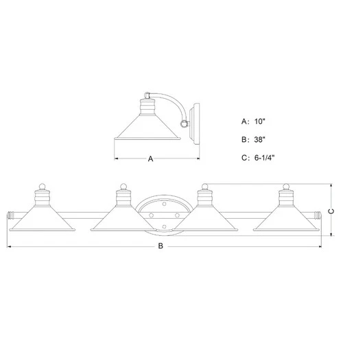 Akron 4-Light Bathroom Light in Farmhouse and Cone Style 6.25 Inches Tall and 38 - Picture 5 of 10
