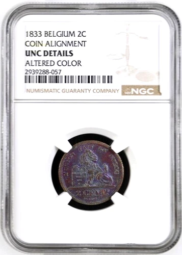 1833 Belgium 2 Centimes, Coin Alignment, NGC UNC Details, KM-4.1
