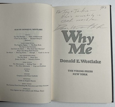 Rare WHY ME Signed & Inscribed First Edition Donald Westlake 1983 Mystery Book