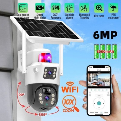 Solar Security Dual Lens Camera Outdoor  4K - HD Wifi Wireless IP Cam PTZ CCTV
