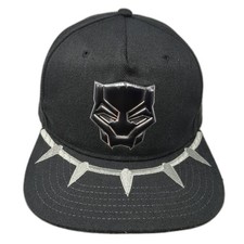 Black Panther Snapback Hat Black One Size Adjustable Embroidered Marvel